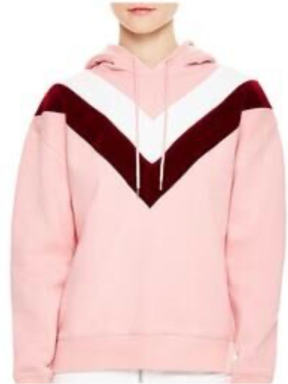Sandro Paris E18 Gena Chevron Velvet Pink Fleece-Lined Hoodie